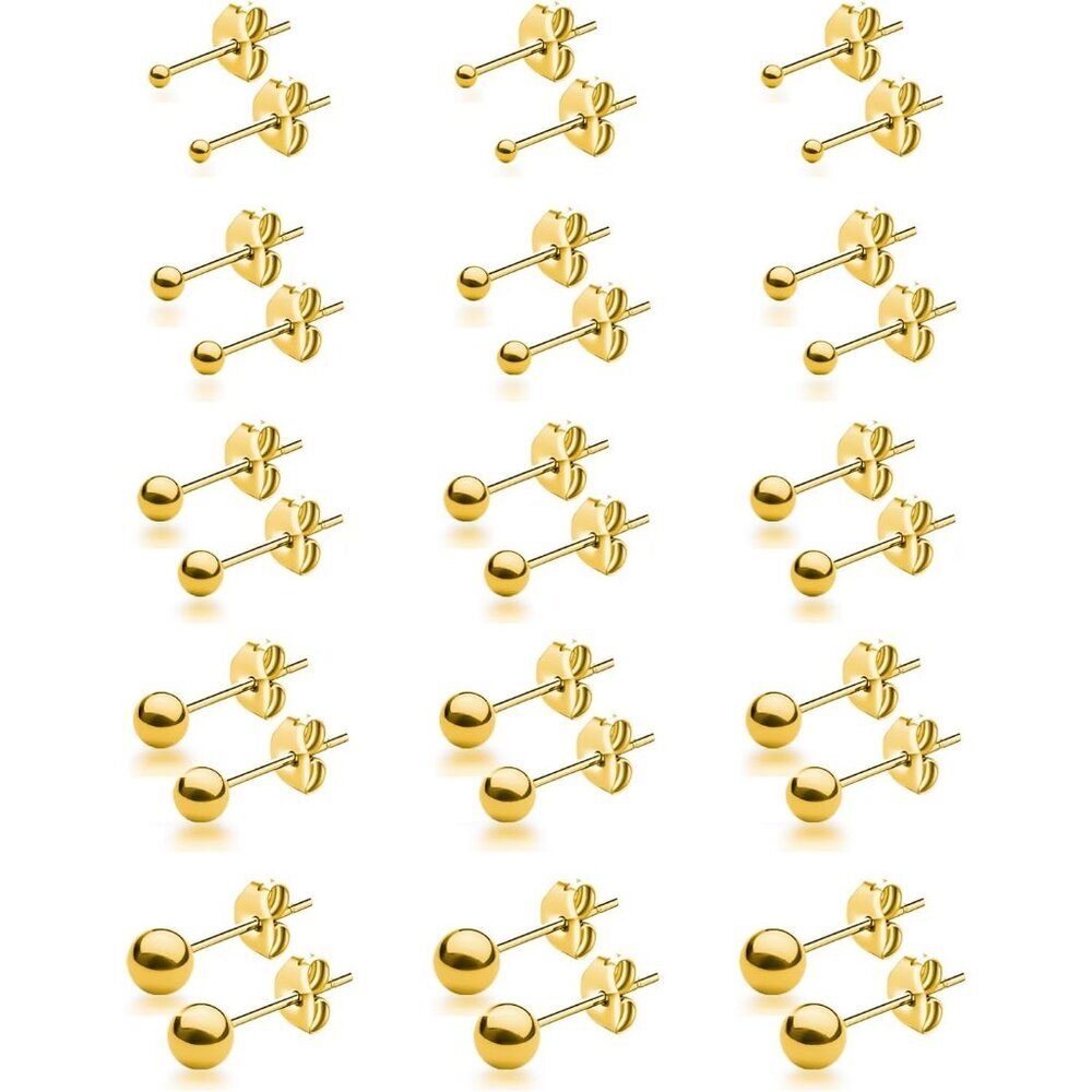 15 Pairs Surgical Steel Ball Stud Earrings Set for Women & Men, 2-6mm, Silver &